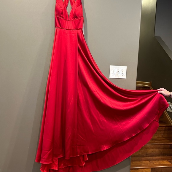 Dave & Johnny Prom Dress Red size 3/4 Satin Gown Style A7454 Slit - Picture 4 of 16